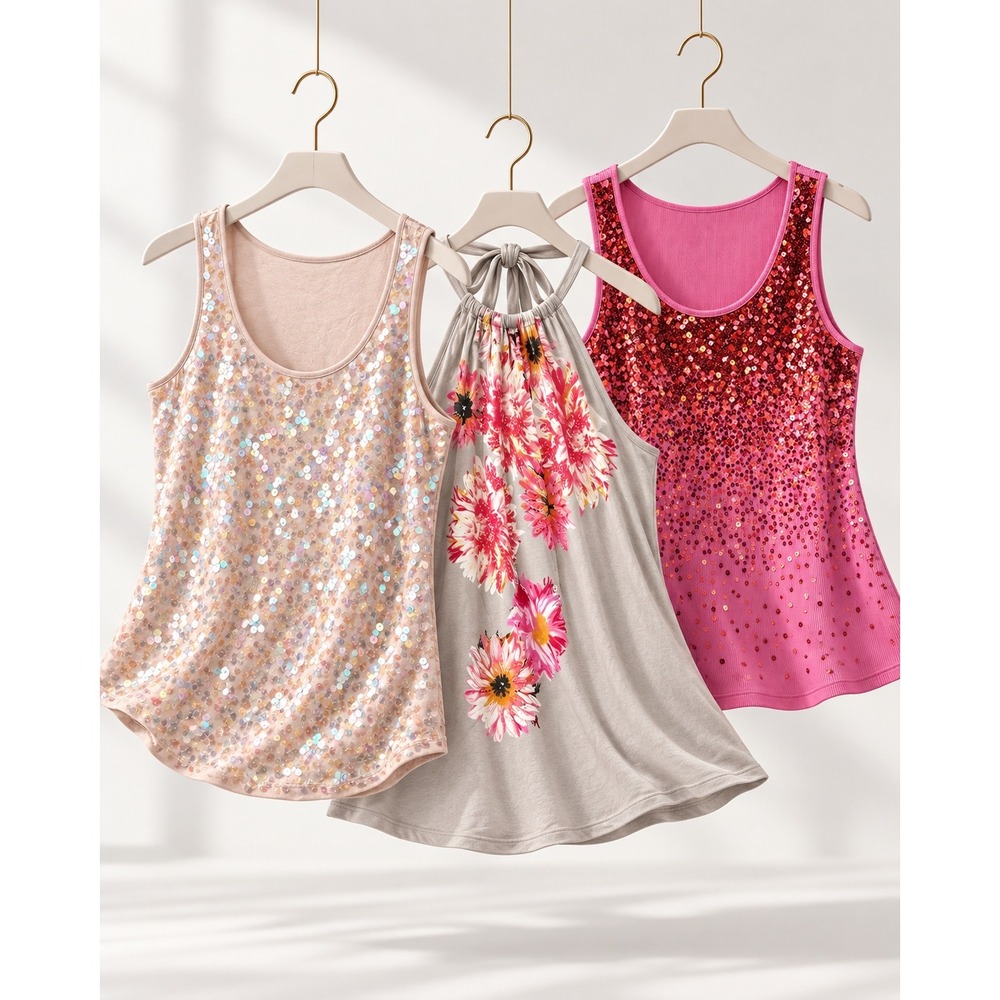 Lot of 3 Womens Sequin & Floral Tops Apt 9 INC Only Nine XL L Pink Grey Peach